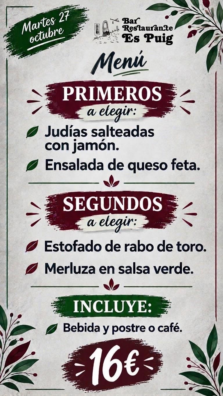 Menú Diario de Bar Es Puig